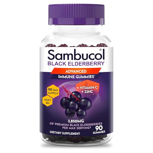 Sambucol Elderberry Gummies for Adults with Vitamin C Zinc Sambucus Elderberry Gummies for Immune Support with High Antioxidants Gluten Free Vegan 1 Gummy Per Serving 90 Count 90 Day Supply